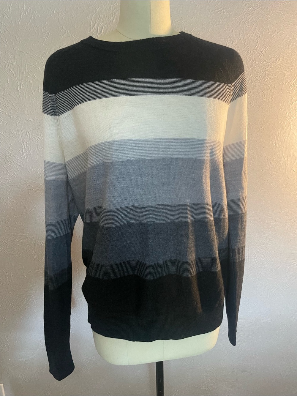 Banana Republic Men's Striped Crewneck Sweater in Black, Gray & White